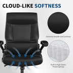 Ergonomic Big and Tall Office Chair, 500LBS PU Leather Executive Desk Chair with Lumbar Support and Flip-up Armrests, High Back, for Home and Office, Black