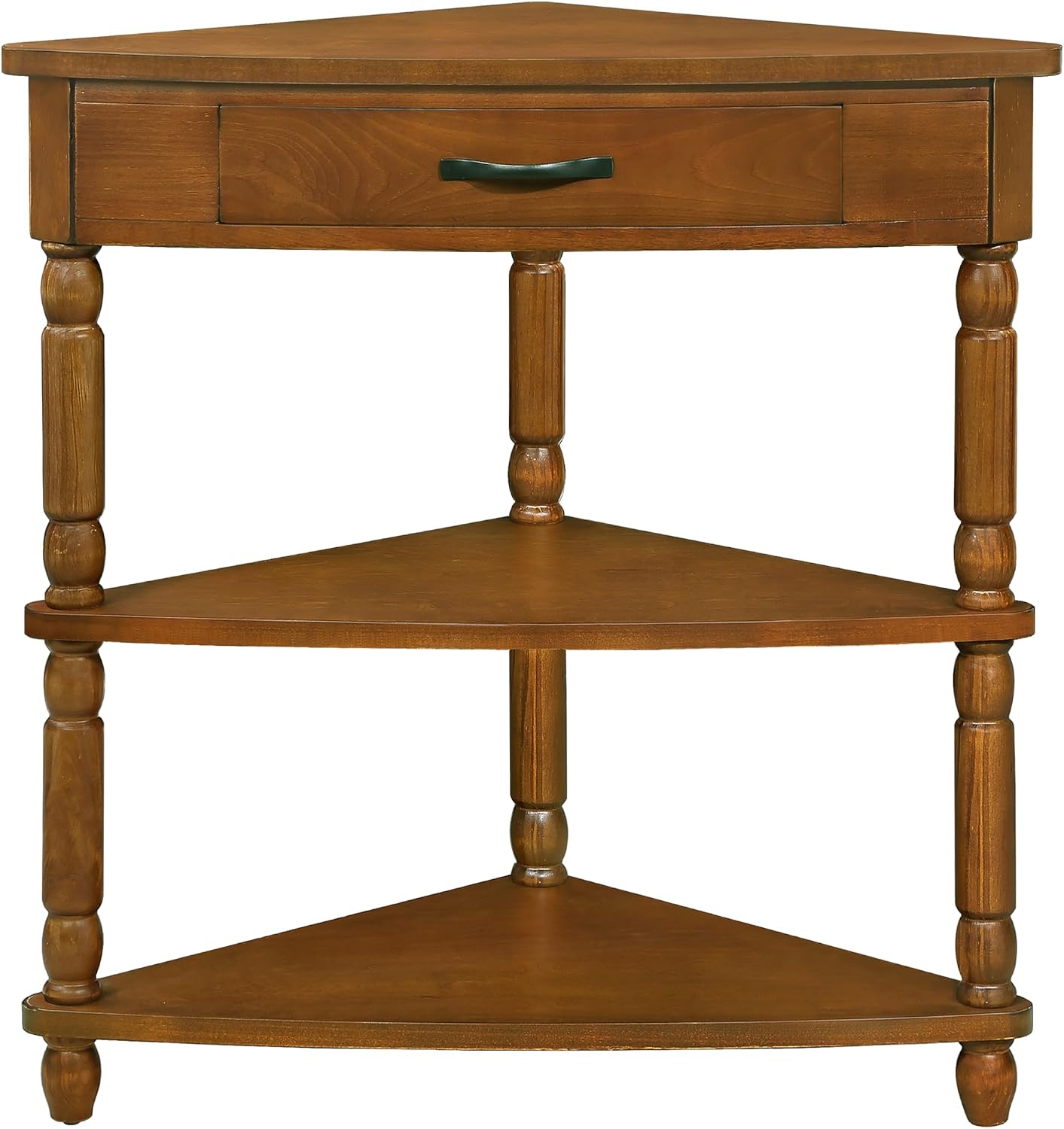 LKTART 33.86'' Corner Table, 3 Tier Space with Drawer for Storage, Solid Wood End Corner Table for Small Space, Triangle Corner Side Table for Living Room,Brown