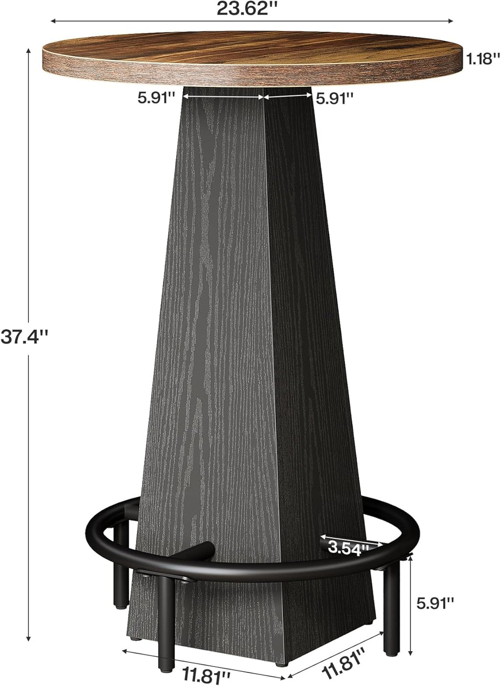 Tribesigns Round Bar Table, 37.4" High Pub Table with Metal Footrest, Drink Bar Station for Small Bars, Dining Room, Kitchen, Brown and Black