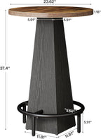 Tribesigns Round Bar Table, 37.4" High Pub Table with Metal Footrest, Drink Bar Station for Small Bars, Dining Room, Kitchen, Brown and Black