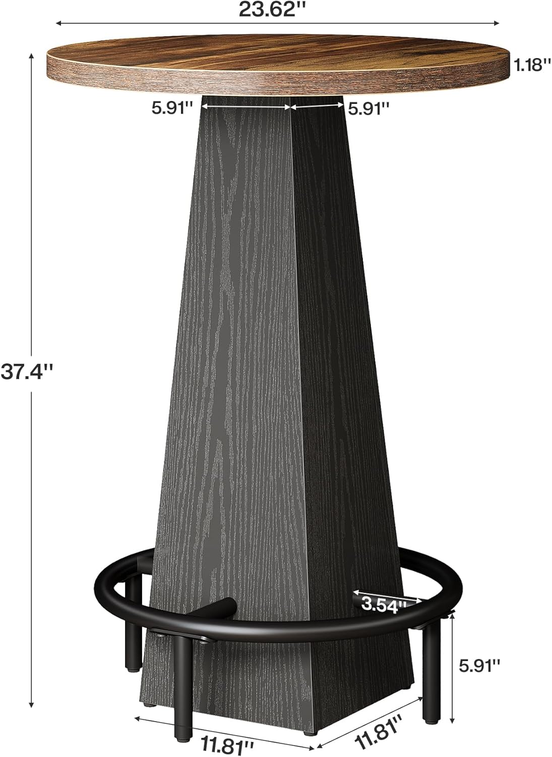 Tribesigns Round Bar Table, 37.4" High Pub Table with Metal Footrest, Drink Bar Station for Small Bars, Dining Room, Kitchen, Brown and Black