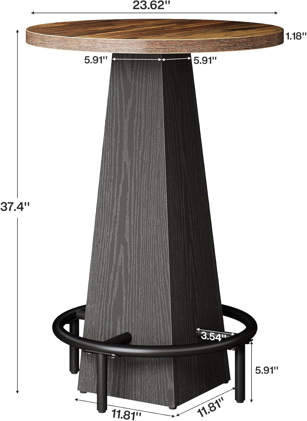Tribesigns Bar Table, 37.4" High Round Pub Table for Small Bars, Dining Room, Kitchen, Brown and Black (Only Table)