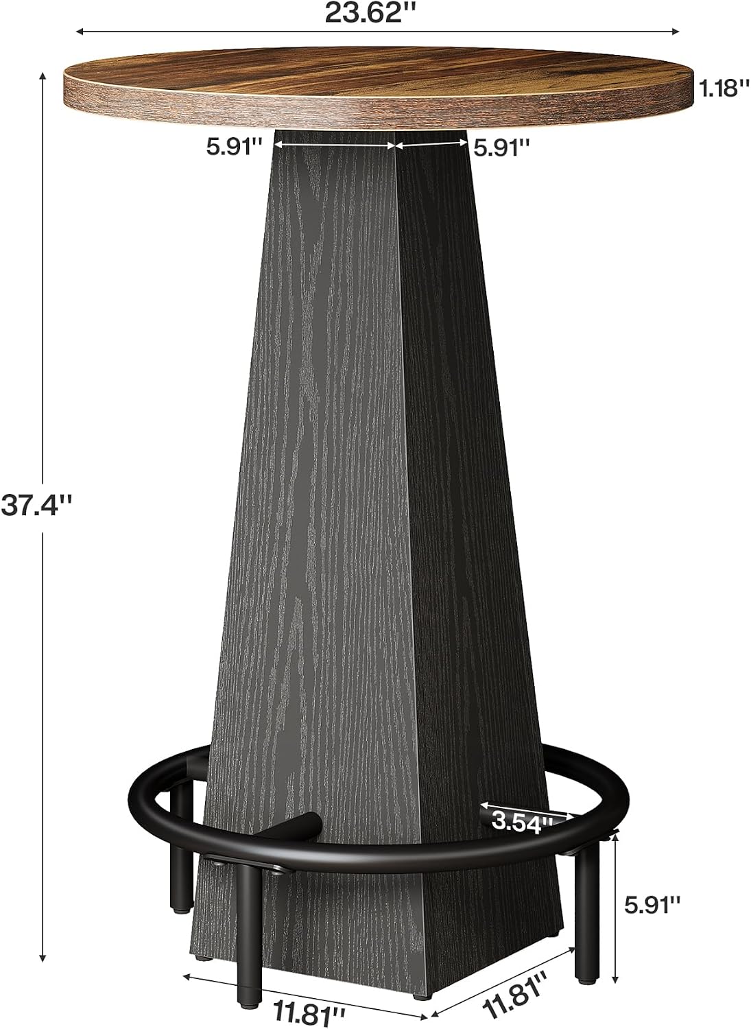 Tribesigns Bar Table, 37.4" High Round Pub Table for Small Bars, Dining Room, Kitchen, Brown and Black (Only Table)