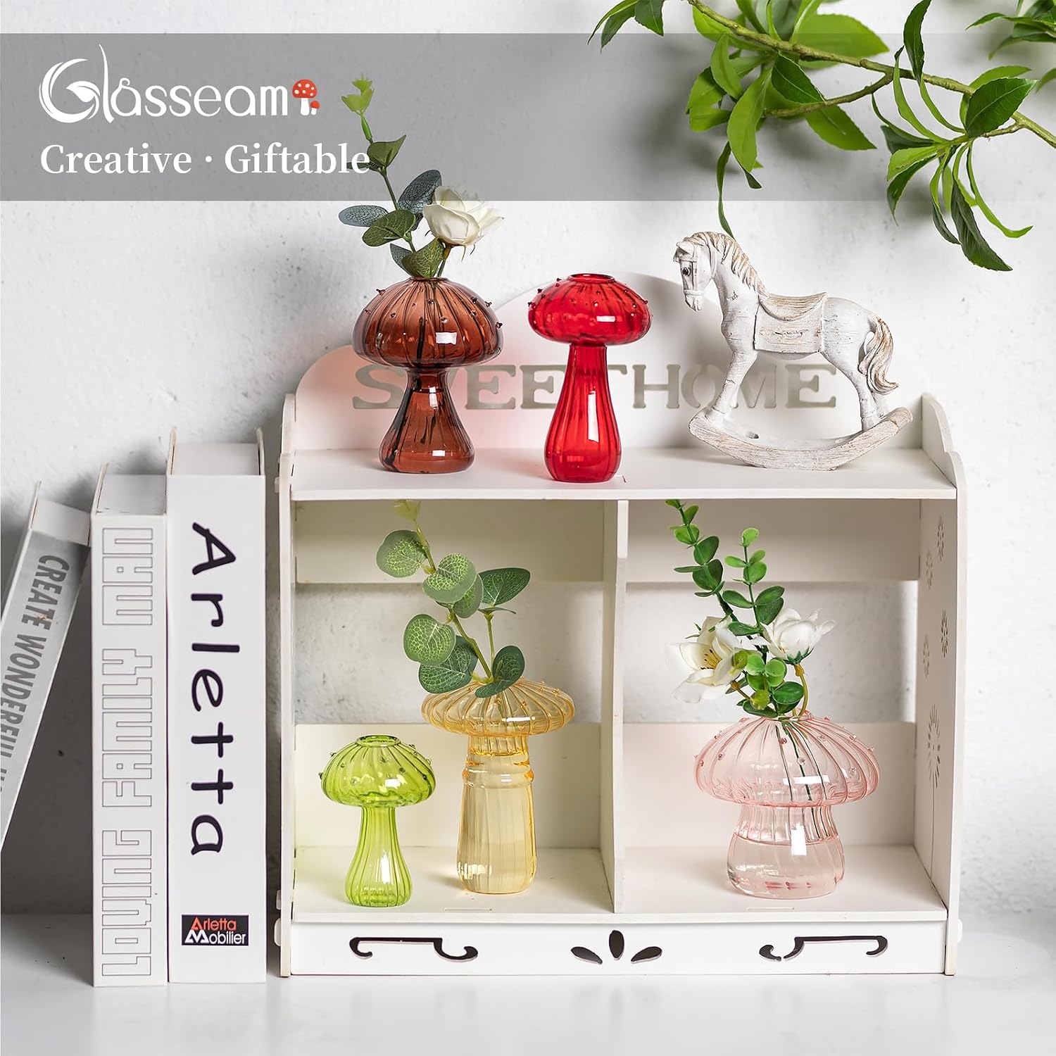 Glasseam Mushroom Propagation Vase, Colored Flower Vases Decorative Set of 10, Unique Small Glass Vases for Flowers,Aesthetic Mini Cute Vase Decor, Hydroponic Bud Vase for Bedroom Bathroom Kitchen