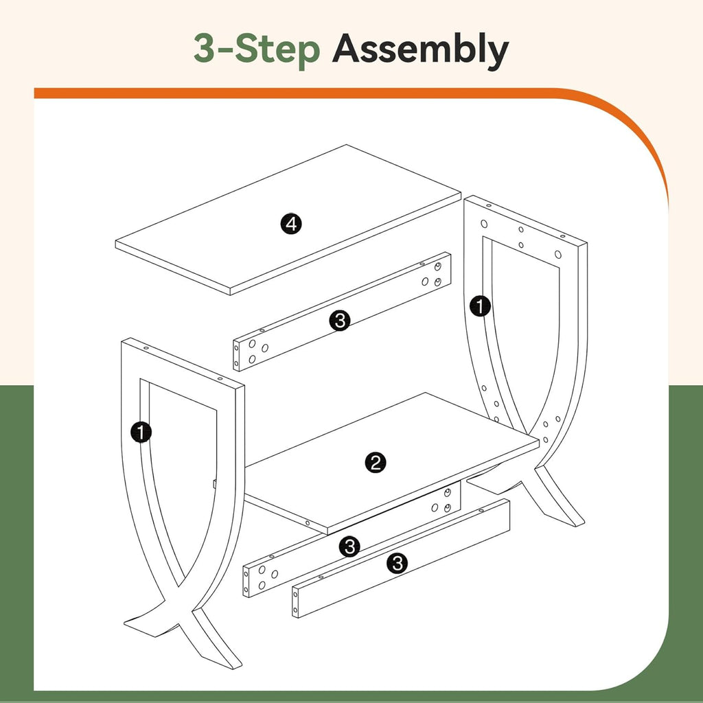 Solid End Table, 2-Tier Couch Side Table with Arched Legs for Small Space, Living Room, Easy Assembly, Rustic Walnut