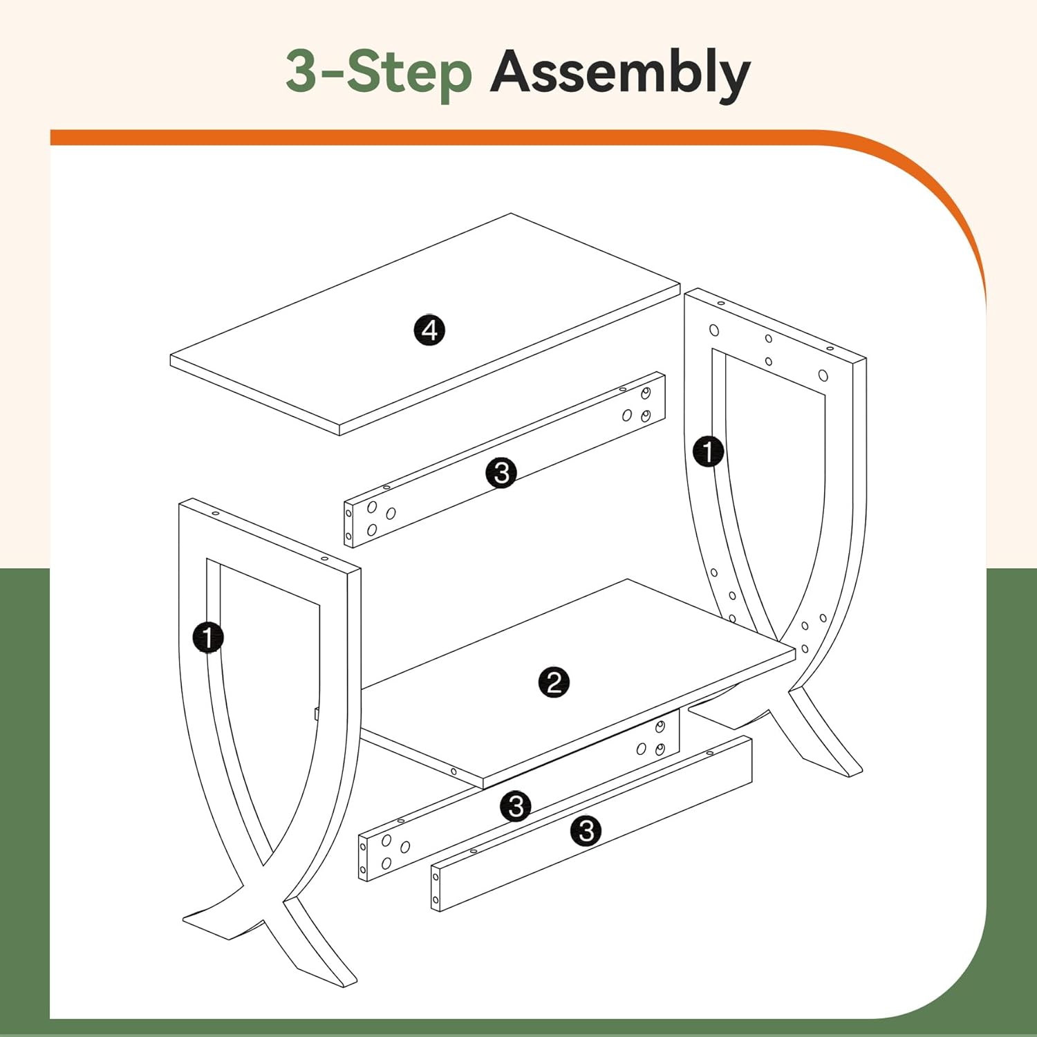 Solid End Table, 2-Tier Couch Side Table with Arched Legs for Small Space, Living Room, Easy Assembly, Rustic Walnut