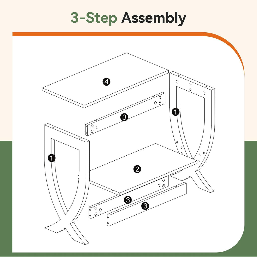 Solid End Table, 2-Tier Couch Side Table with Arched Legs for Small Space, Living Room, Easy Assembly, Warm Walnut