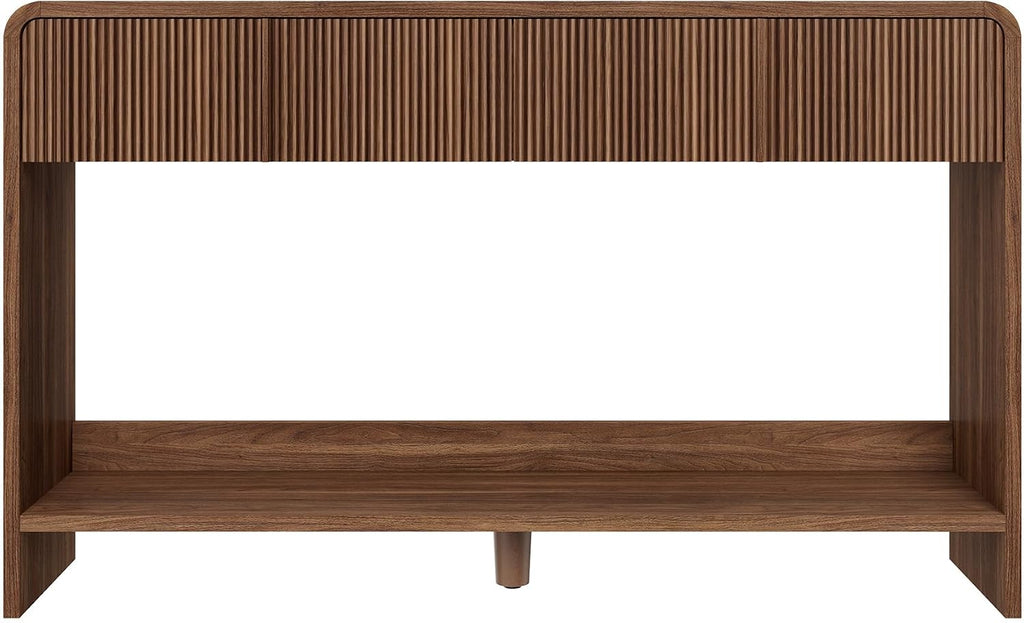 AMERLIFE 45" Fluted Console Table with 2 Drawers and Open Shelf, Modern Entryway Table with Rounded Edges, Wood Sofa Table for Hallway, Foyer, Behind Couch, Living Room, Brown
