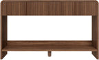 AMERLIFE 45" Fluted Console Table with 2 Drawers and Open Shelf, Modern Entryway Table with Rounded Edges, Wood Sofa Table for Hallway, Foyer, Behind Couch, Living Room, Brown