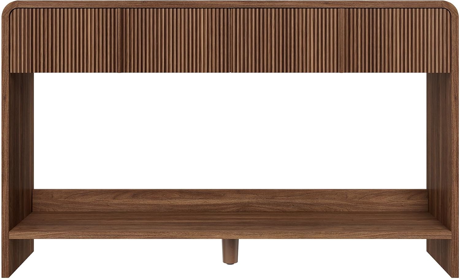 AMERLIFE 45" Fluted Console Table with 2 Drawers and Open Shelf, Modern Entryway Table with Rounded Edges, Wood Sofa Table for Hallway, Foyer, Behind Couch, Living Room, Brown