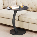 C-Shaped Solid Wood Round End Table - Side Table for Couch, Sofa Tables Slide Under Couch for Living Room, Small Nightstand for Small Space, Black