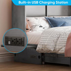 Mjkone Murphy Cabinet Bed, Queen Size No Mattress, Grey | Foldable Mattress, Guest Cabinet Murphy Beds with USB Ports, Cube Cabinets Chest Wall Beds with Drawers