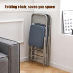 Padded Folding Chair, with Thick Cushioned Seat, Portable Metal Frame Foldable Chair for Indoor & Outdoor Use, Durable and Comfortable Upholstered Chair for Home, Office, and Events - Blue
