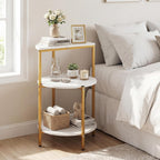 Giantex 3-Tier Round Side Table Set of 2, Wood Bedside Sofa End Table with Storage Shelves & Metal Frame, Modern Slim Night Stand for Bedroom Living Room Entryway Small Spaces, White & Gold
