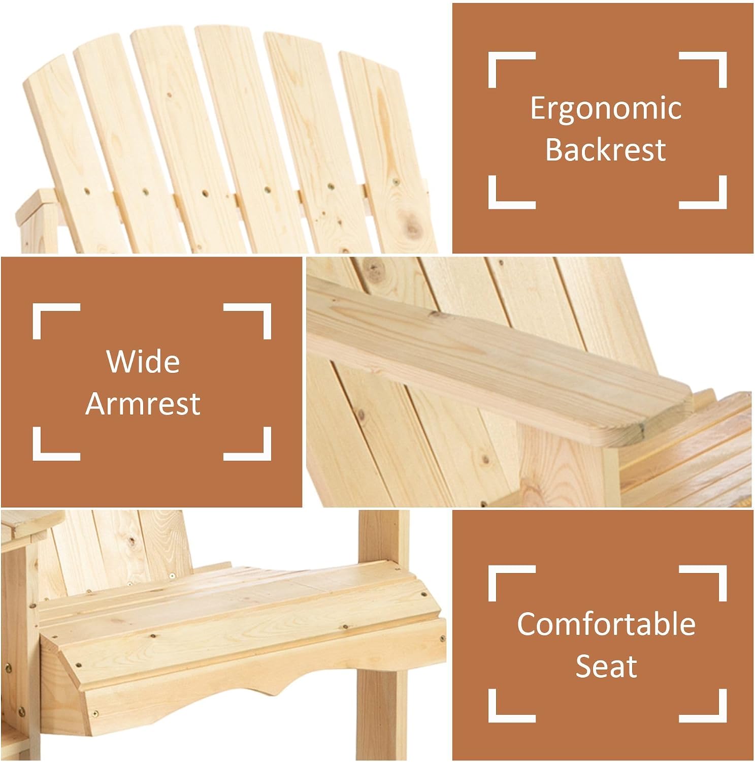 Comfortable 2-Unit Wooden Adirondack Chairs Set Featuring Center Table Umbrella Hole Natural Finish Durable Material Construction