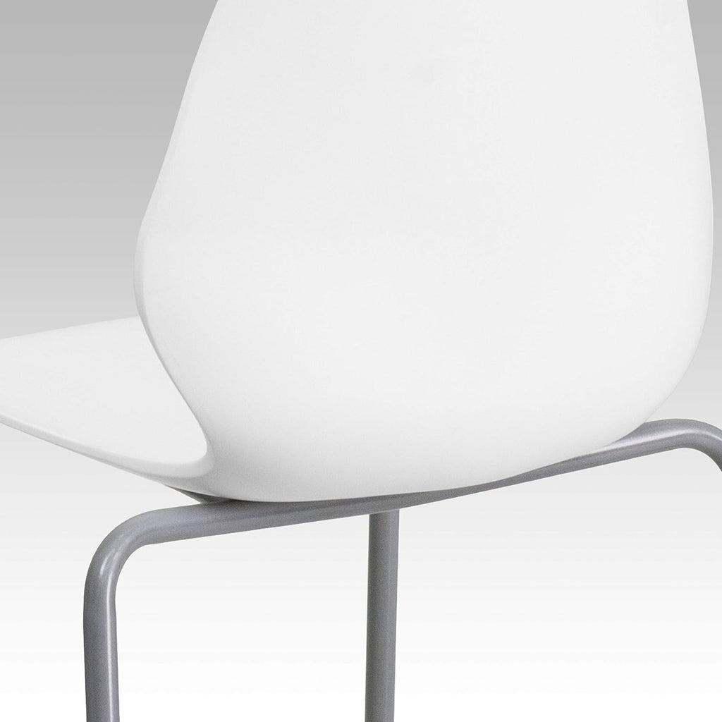 Flash Furniture Hercules Series Modern Plastic Stacking Event/Waiting Room Chairs, Ergonomic Lobby Chairs with Contoured Seats, Set of 5, White/Silver
