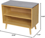 60cm Rubber Wood Shoe Bench with Cushion, 2-Tier Shoe Storage Stool, Perfect for Home