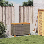 Gray PE Rattan Patio Storage Box with Acacia Wood Top, 31.5x15.7x18.9 Inch Garden Storage Bench with Waterproof Bag and Gas Spring