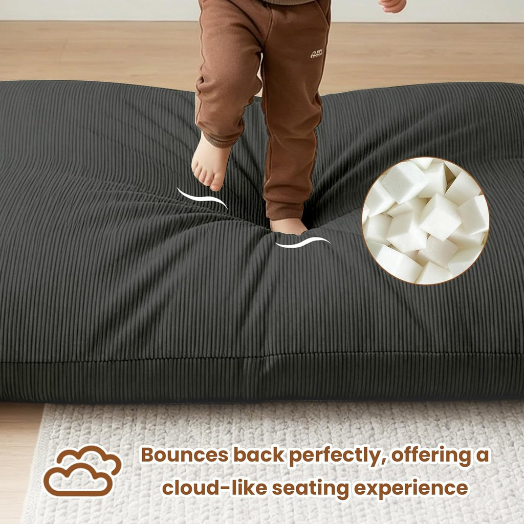 3 in 1 Kids Bean Bag Chair Bed for Kids or Adults, Convertible Chair Folds from Bean Bag Sofa to Lounger, Child Floor Sofa for Gaming, Reading (Grey)