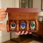 Leather Watch Roll for 2 Watches - Velvet-Lined Travel Case, Luxury Watch Rolls Organizer with Storage & Display for Men (3 Slot-Brown)