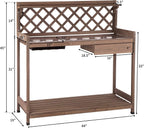 GUTINNEEN Potting Bench Garden Table for Plants Outside Outdoor Wooden Garden Work Bench with Sink Storage PVC Layer Drawer Shelf Hook for Gardening