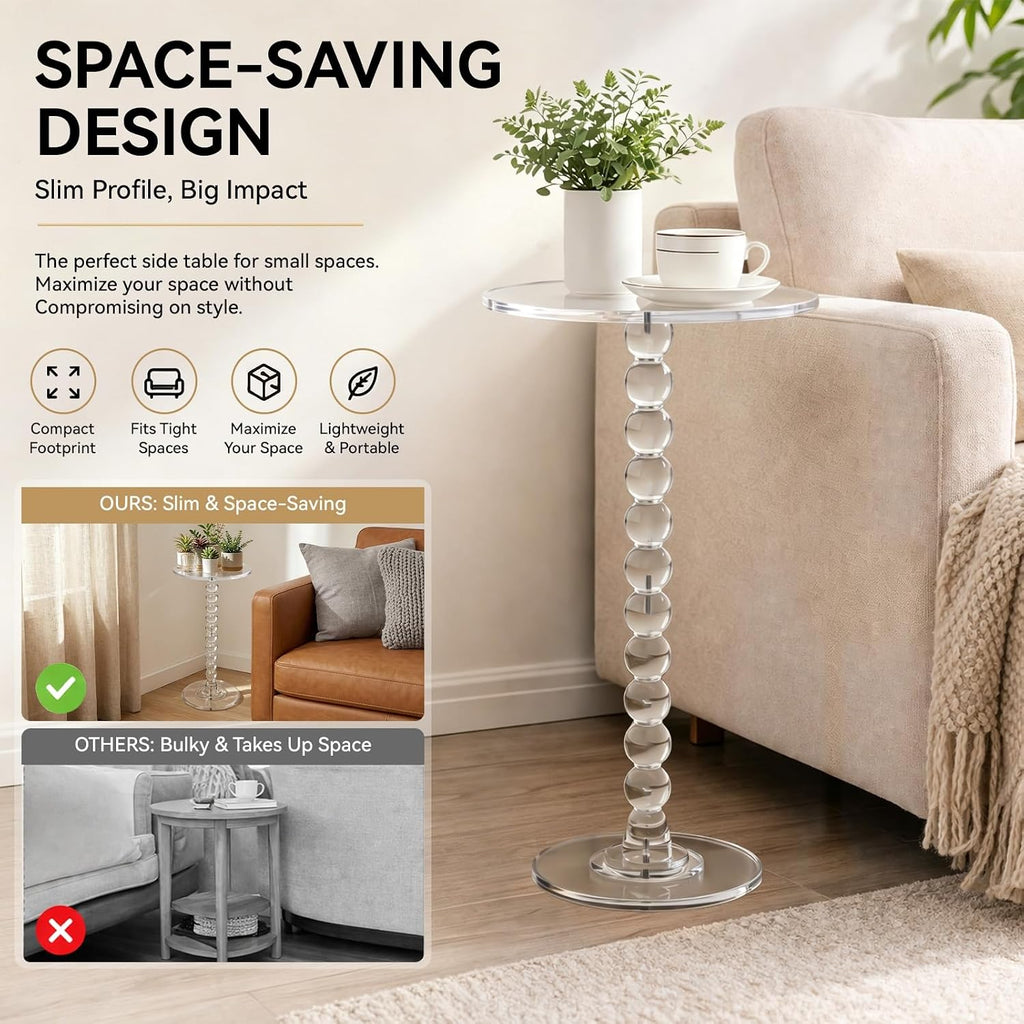 Acrylic Side Table, Clear Round End Table, Pedestal Side Tables 11.8" X 21.7", Modern Nightstand for Living Room Bedroom Balcony Decor, Easy Assembly for Small Spaces Transparent