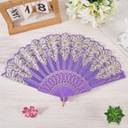 CREATCABIN Blue Violet Handheld Folding Fan for Women Foldable Chinese Japanese Vintage Fan Plastic Embroidered Flower Flapper Hand for Party Wedding Church Dancing Show Decoration 23x42cm