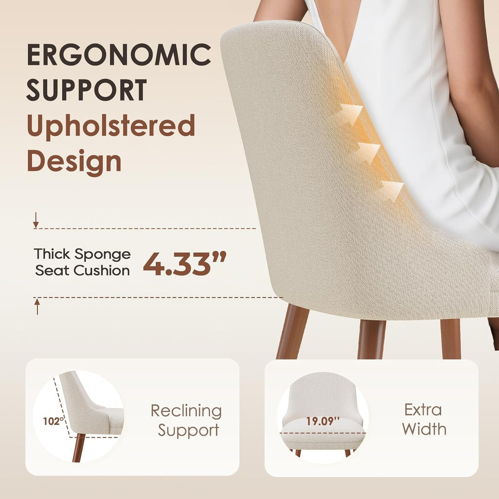 MALOL Dining Room Chair Set of 2, Upholstered Kitchen Chairs with Wood Legs, High-Back Padded Dining Chairs for Dining Room/Restaurant/Cafe, Beige