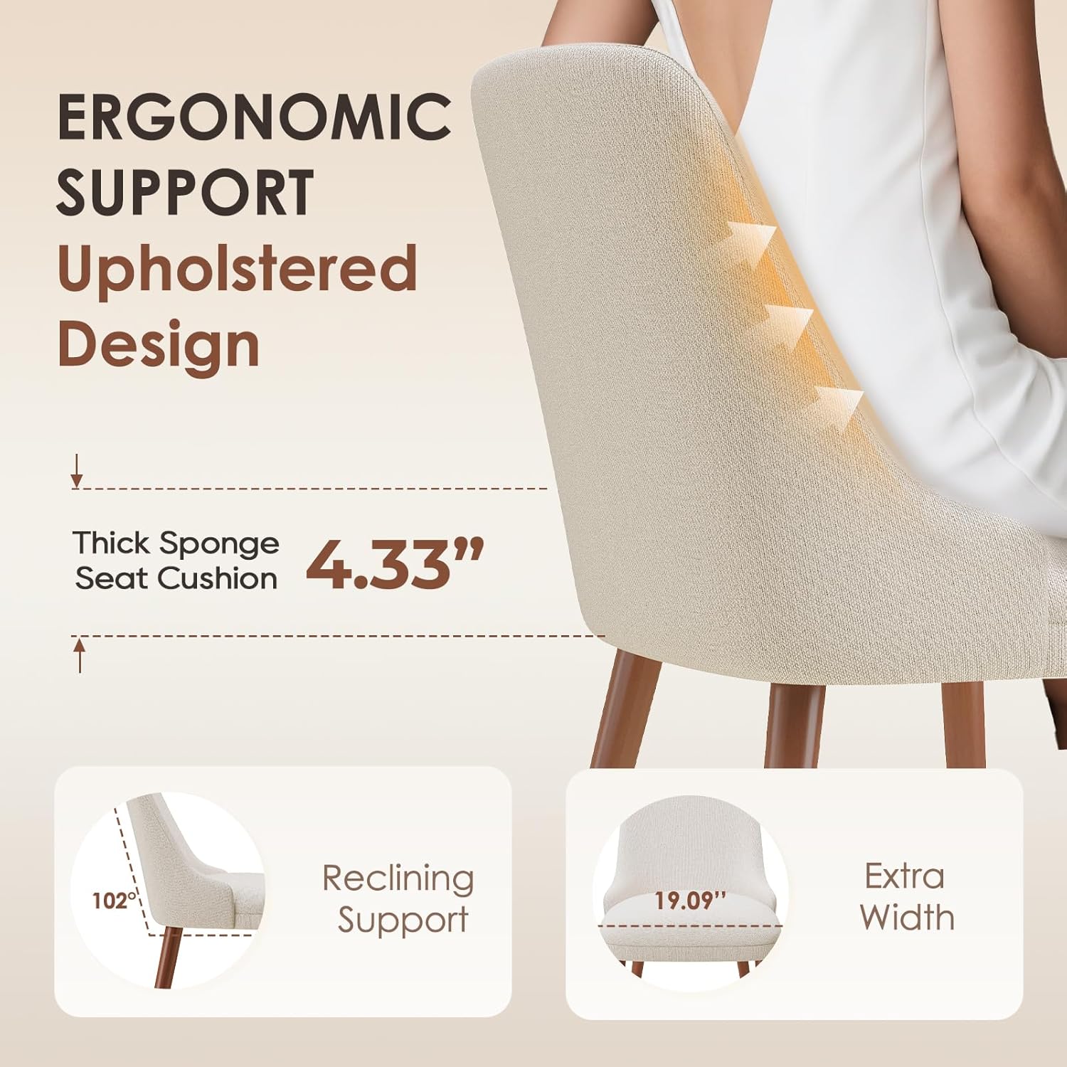 MALOL Upholstered Dining Chairs Set of 6, High-Back Dining Room Chair with Wood Legs, Padded Kitchen Chairs for Dining Room/Restaurant/Cafe, Beige