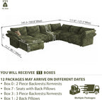 DreamDashio 7-Seat Sectional Sofa, Oversized Extra Wide Deep Seat Giant Detachable Modular Cloud Couch, Certified Corduroy Fabric with Storage & Detachable & Adjustable Arms, for Living Room, Green