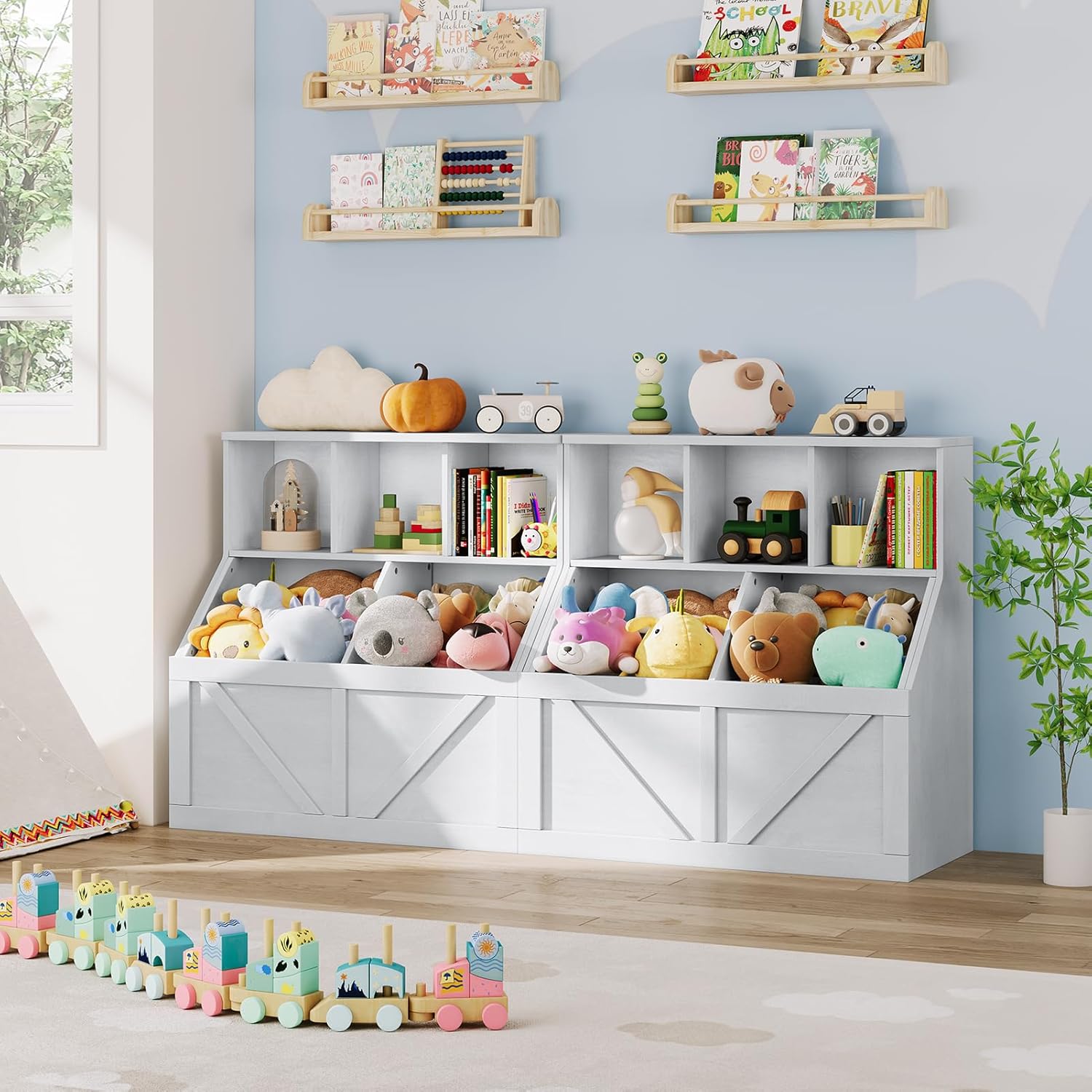 Jojoka Kids Bookshelf & Toy Storage Organizer, Toddler Toy Storage Cabinet for Playroom, Bedroom, Nursery, Classroom & Daycare