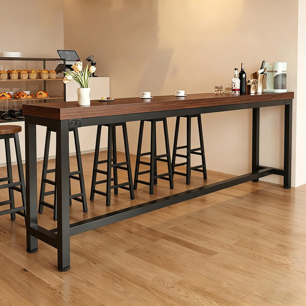 ZMHPLKH Narrow Bar Table for Small Spaces Industrial Rectangular Counter Height Table Retro Brown Wood Panel & Black Metal Frame Breakfast Bar Table for Apartments, Kitchen, Entryway