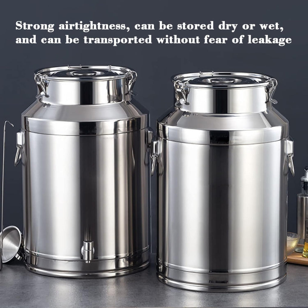 15l/20l/28l/35l Stainless Steel Milk Storage Can - Airtight Milk Transport Bucket with Silicone Lid for Home Brewing, Wine Making, and Water Storage Without Tap 35L