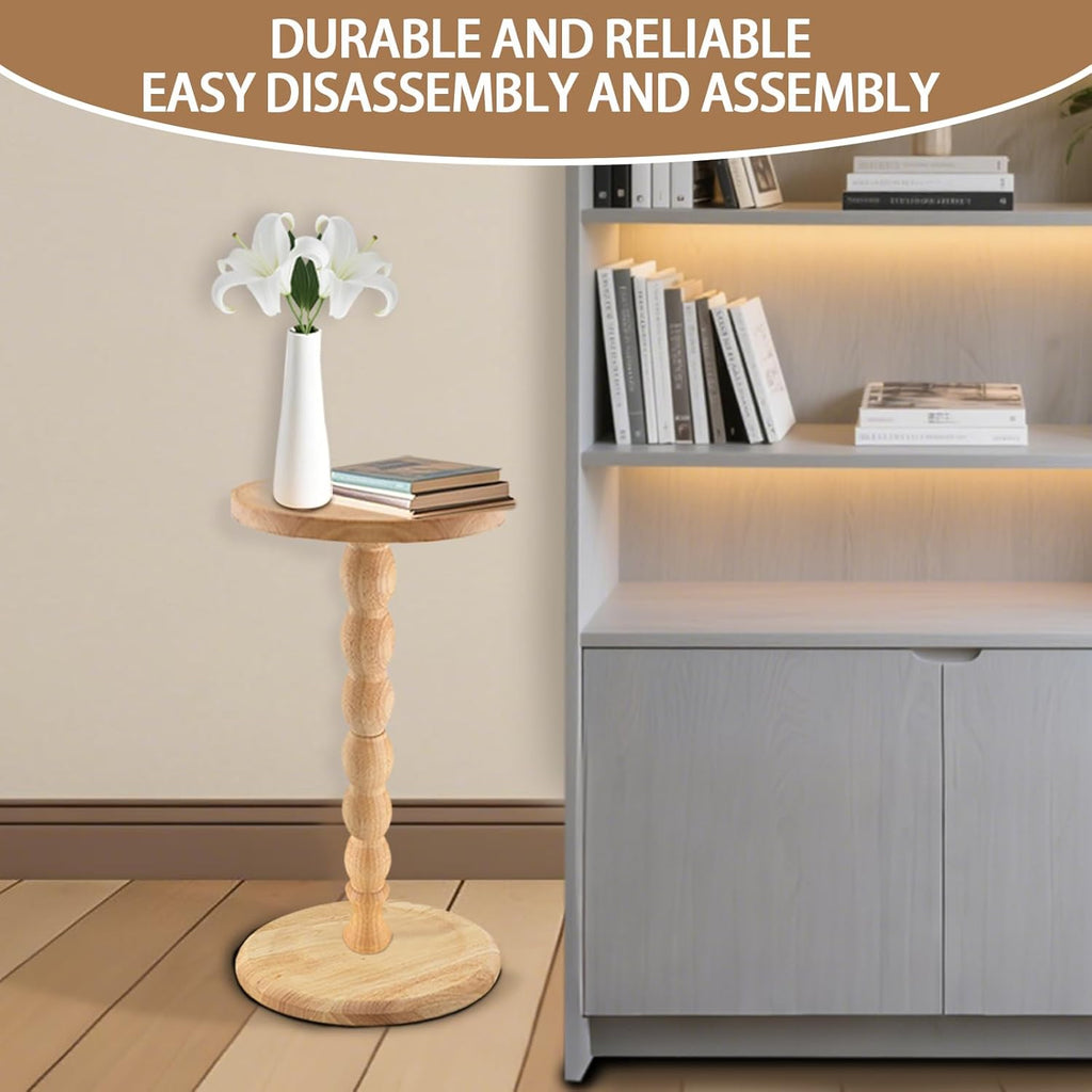 Round Side Table, Small Drink Table for Small Spaces, Modern Accent Nightstand with Solid Wood Leg for Living Room, Bedroom, Corners, and Office (Nature)