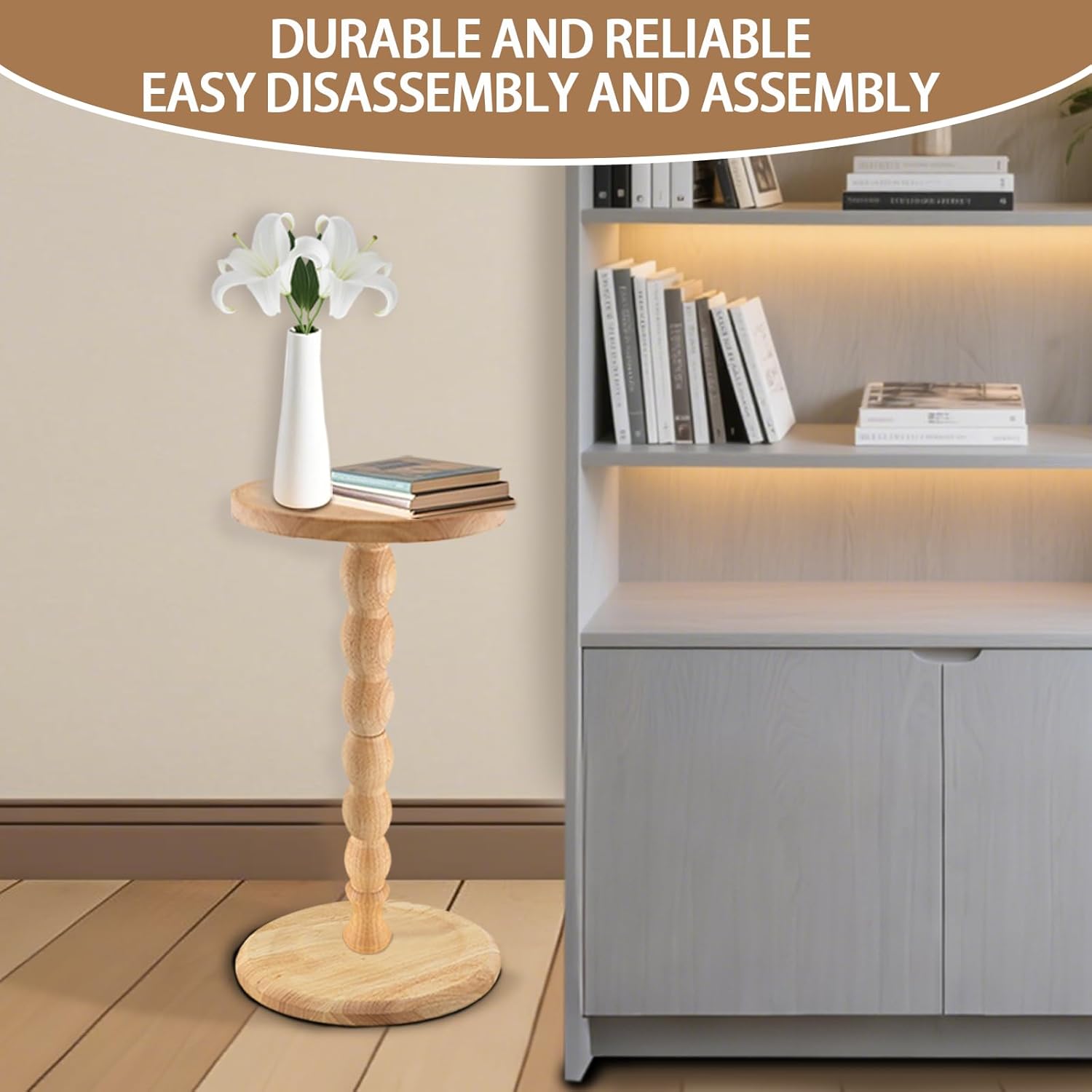 Round Side Table, Small Drink Table for Small Spaces, Modern Accent Nightstand with Solid Wood Leg for Living Room, Bedroom, Corners, and Office (Nature)