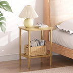2 Tier Bamboo End Table, Narrow Side Table with Adjustable Feet, Waterproof Small Bedside Table, Nightstand, Entryway Table for Living Room Bedroom Bathroom, No Tool Assembly, 66LBS Capacity