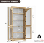 70" Kitchen Pantry Storage Cabinet - Modern Display Pantry Storage with 4 Arched Glass Doors and Adjustable Shelves, Versatile Cupboard Organizers for Kitchen, Dining Room, Living Room, Natural