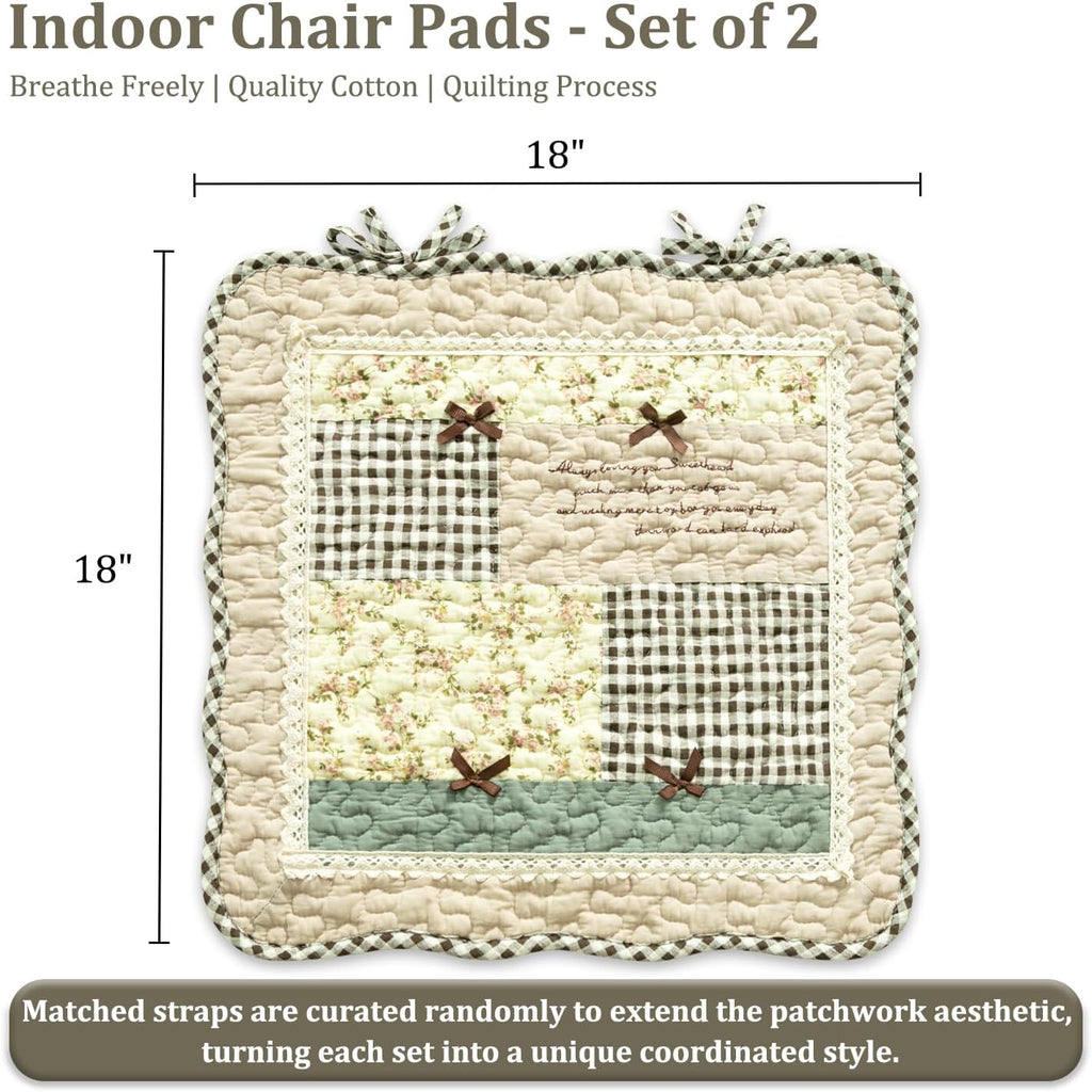 Leeva Cotton Linen Floral Patchwork Chair Pads with Ties - Kitchen Dining Chair Seat Pads, Set of 2, Pink