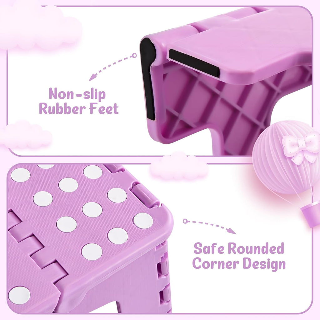 ACSTEP 9 Inch Foldable Step Stool for Kids, 300 lb, Light Purple | Lightweight Plastic Small Foldable Step Stool with Handle, Non-Slip, for Kitchen, Bathroom, Bedroom and Closet
