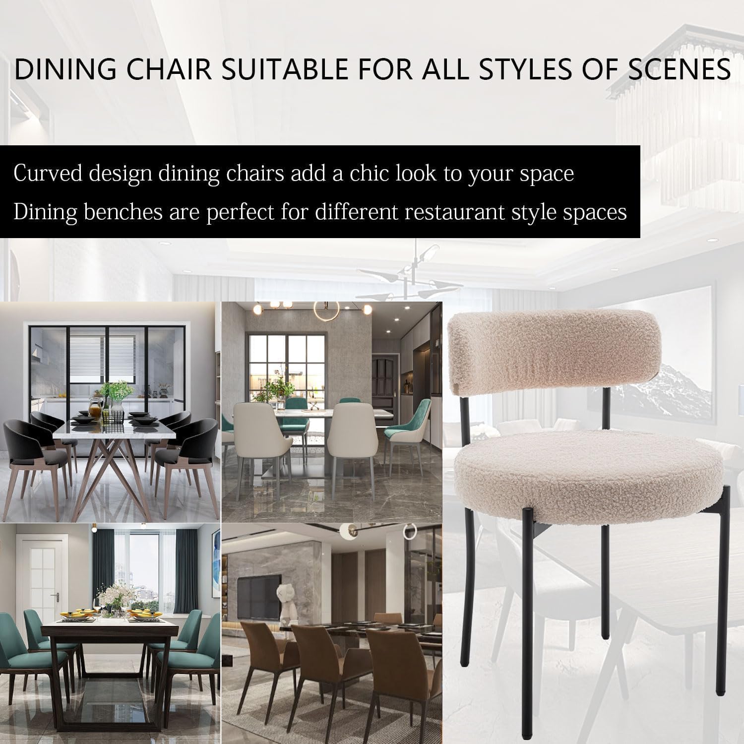 Riknuxi Boucle Dining Chairs Set of 4, Round Upholstered Dining Chairs with Black Metal Legs, Modern Dining Room Chairs for Dining Room, Kitchen
