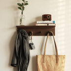 Entrance Coat Rack ，Coat Hooks, Wall-Mounted Wooden Hook Rack, Wall-Mounted Shelves are Very Suitable (Walnut Color Finish—A-2)