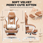 GTPOFFICE Cute Gaming Chair with Cat Ears, Ergonomic Computer Chair with Footrest Cat Paw Lumbar Support Comfortable Reclining Game Chair Desk Chair for Adult Teens, Soft Fabric, Russet Brown