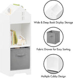 Bookcase with Storage, 2 Tier Storage Display Organizer, Toddler Bookshelf with Collapsible Fabric Drawers for Bedroom or Playroom (White,Gray)
