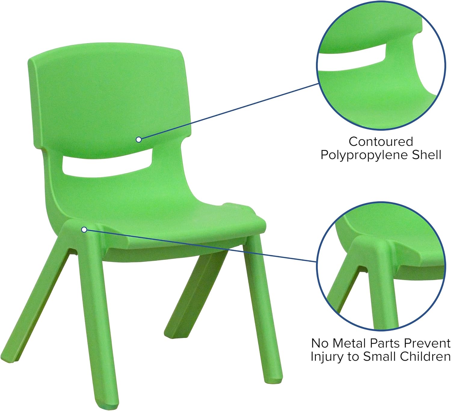 Flash Furniture Whitney 2 Pack Green Plastic Stackable School Chair with 10.5'' Seat Height