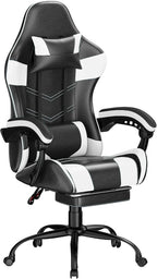 Gaming Chair with Footrest, Ergonomic Video Game Chair with Headrest and Lumbar Support, 400 lbs Adult Chair, Height Adjustable 360° Swivel High Back Reclining Computer Chair for Home Office (White)