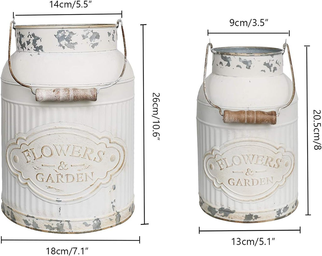 Yoillione Milk Jug, Farmhouse Vase, Decor with Handle - White Metal Vase for Artificial Flowers