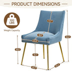 WUTUTUEE Velvet Dining Chairs Set of 2 Gold Legs,Upholstered Velvet Accent Chairs, Pleated Back Design & Gold Pull Handle, Mid Century Modern Chairs for Dining/Kitchen/Living Room,Light Blue
