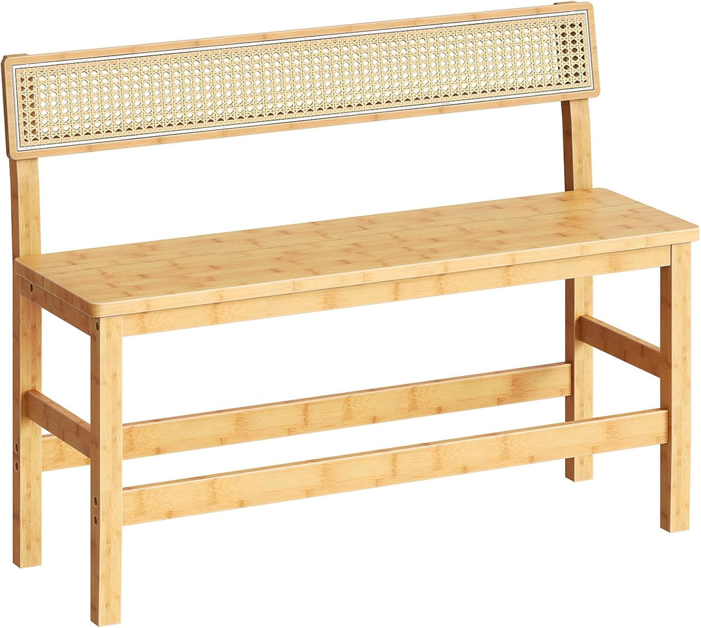 HOOBRO Dining Bench, Bamboo Farmhouse Entryway Bench with Back for Kitchen, Living Room, Bedroom, Easy to Assemble, Sturdy and Stable, Natural YL05CD01