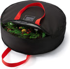 Wreath Storage Bag 24", Christmas Hanging Wreath Storage Container,Heavy-Duty Carrying Handles, Artificial Door Wreaths or Holiday Ornament Organziers,Black