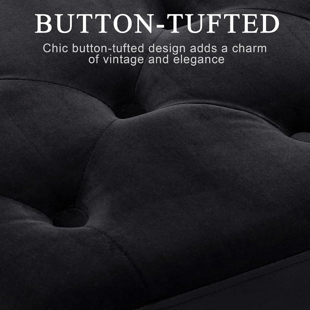 DUHOME Button-Tufted Ottoman Bench, Upholstered Bedroom Benches Velvet Footrest Stool Accent Bench for Entryway Dining Room Living Room Bedroom End of Bed, Black